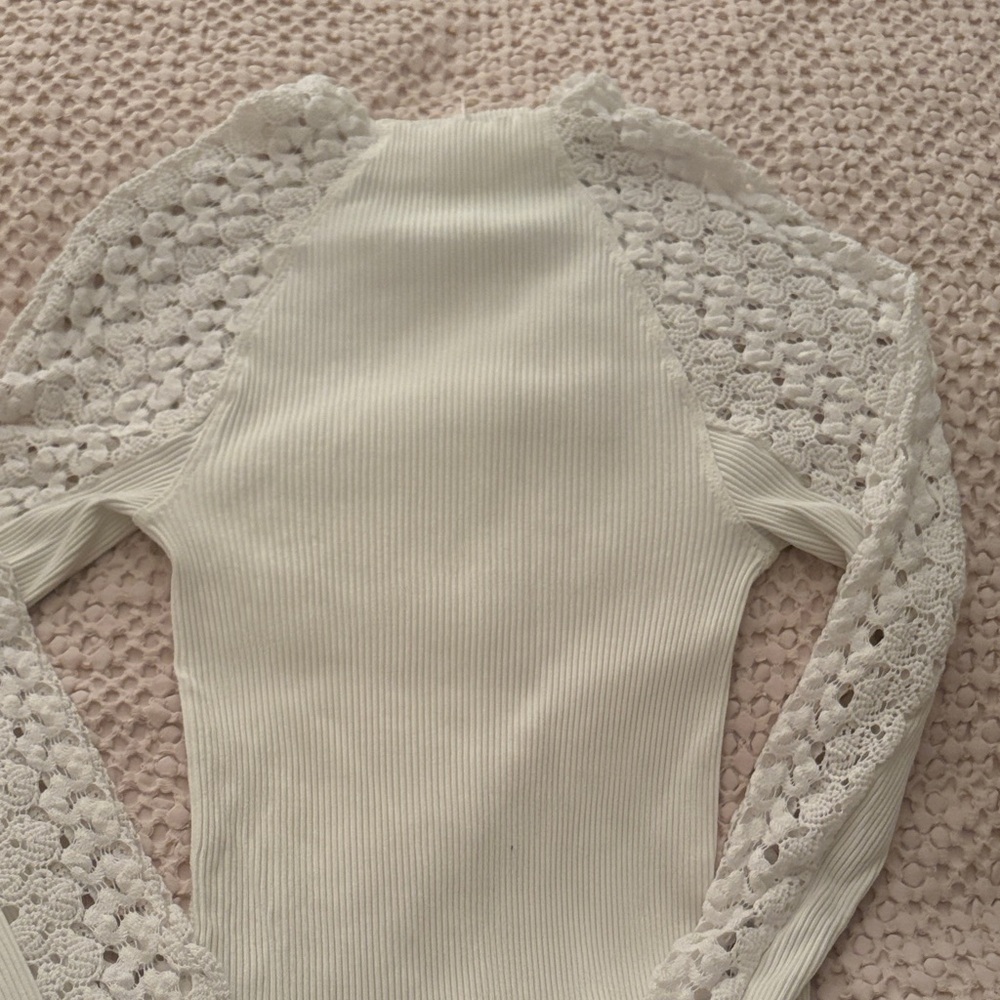 Free People Ivory Lace Knit Top